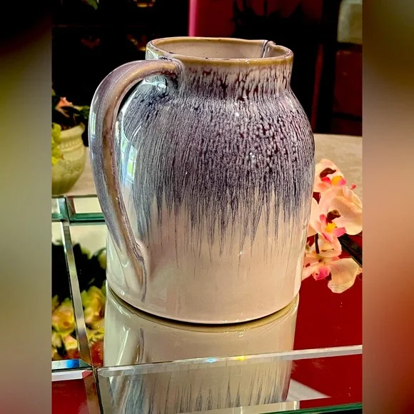 Teleflora Purple-Blue Drip Glazed Ceramic White Pitcher Vase Flower Art Pottery - Picture 9 of 13